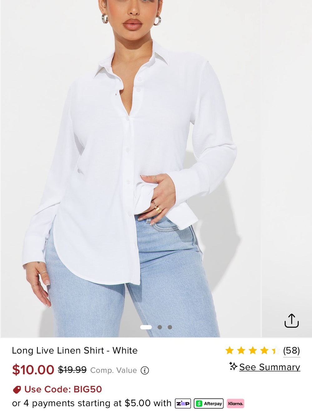 Fashion Nova White Button-Down Shirt